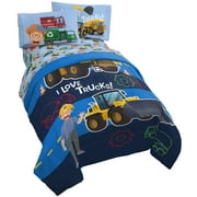Blaze Off to the Races Trucks Kids Multi-Color Toddler Bed in a Bag, 100% Microfiber, Blue